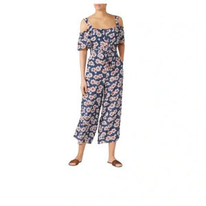 Mih Jeans Elodie SILK Jumpsuit Blue Floral Straps Cold Shoulder Square neck S